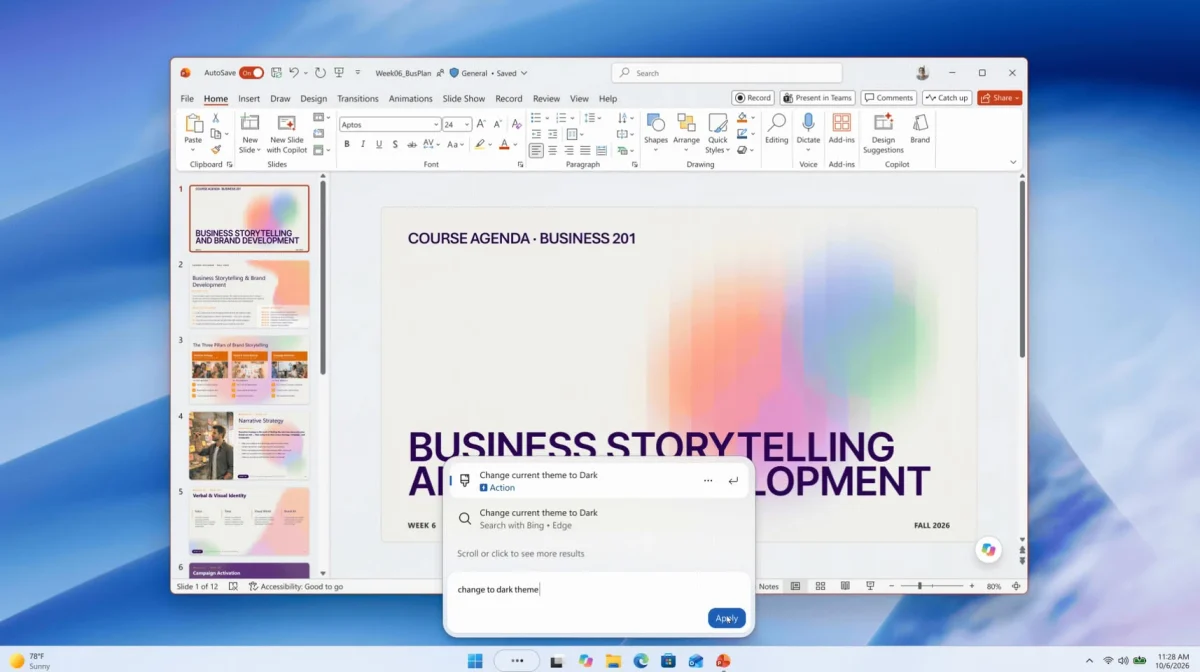 Microsoft Windows 11 busca na barra de tarefas: Captura de tela da busca do Windows 11 sobre papel de parede azul, mostrando cotação da ação FABKM com gráfico e