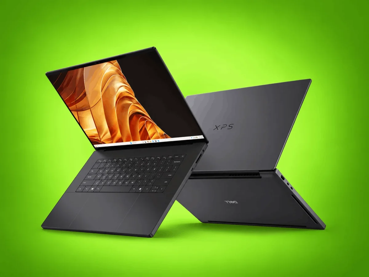 Dell XPS 16: um aberto mostrando a tela e outro visto de trás com a marca XPS