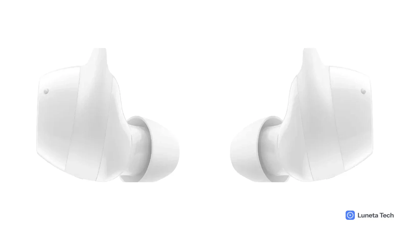 Samsung Galaxy Buds Core branco: Par de fones de ouvido sem fio brancos, vistos de lado, em fundo branco