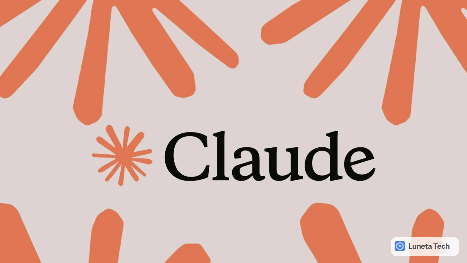 Anthropic Claude Duet: Logotipo Claude em preto com ícone laranja de raios, cercado por formas laranjas em fundo bege.