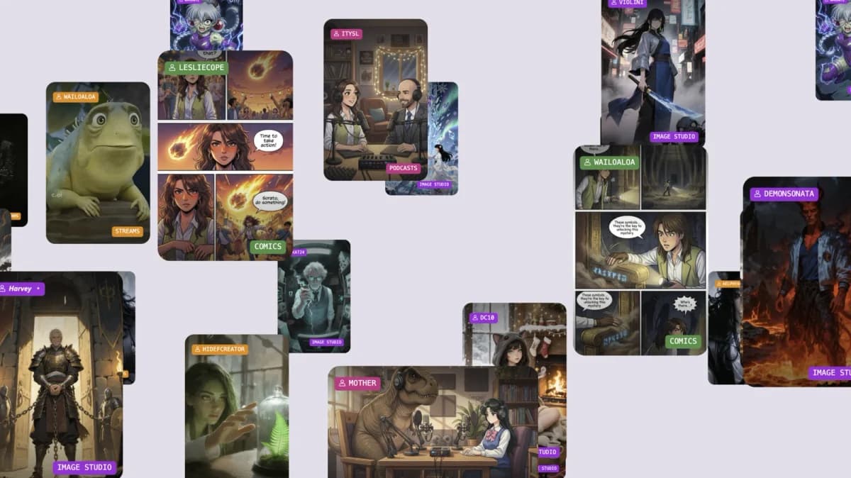 Character.AI Character.AI, plataforma de personagens de inteligência artificial: Colagem de cartões com personagens ilustrados de IA, criados por usuários, com