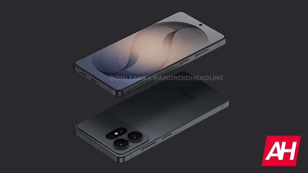 Samsung Galaxy S27 Ultra: Render cinza-escuro de dois celulares, um de frente com a tela e outro de costas mostrando o conjunto de câmeras traseiras, em fundo e